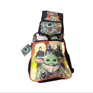 Bioworld Starwars Grogu Boba Fett Mandalorian Backpack 5 Piece Set Bundle